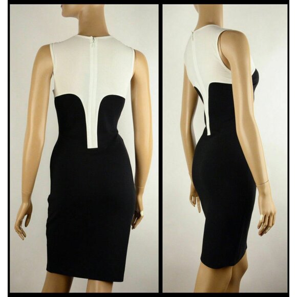 McQ ALEXANDER MCQUEEN DRESS BODYCON CREPE DE CHINE JERSEY BLACK WHITE sz 40 4 - Picture 6 of 8
